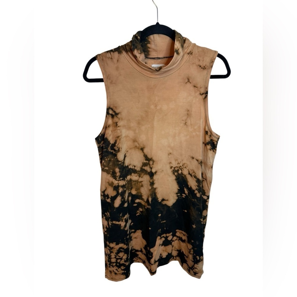 Garnet Hill Orange and Black Tie Dye Mock Neck Jersey Knit Mini Dress